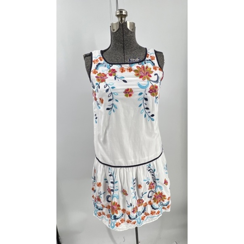 Voyage at ease 100% cotton floral embroidered sleeveless back zip dress 42/M